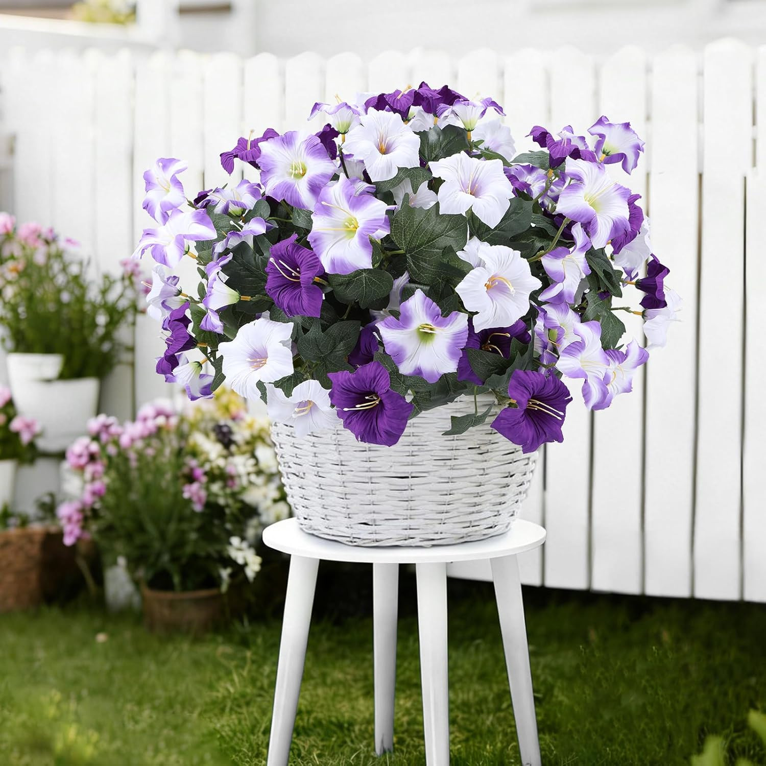 Artificial Flowers Plants for Outdoors, 4 Bundles UV Resistant Fake Faux Petunia
