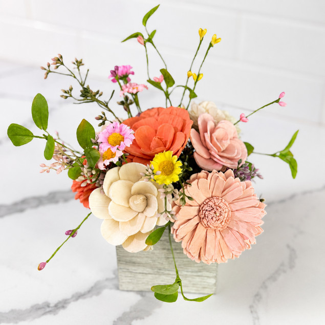 Sola Wood Floral Centerpiece Rustic Wooden Box Arrangement Home Farmhouse Decor
