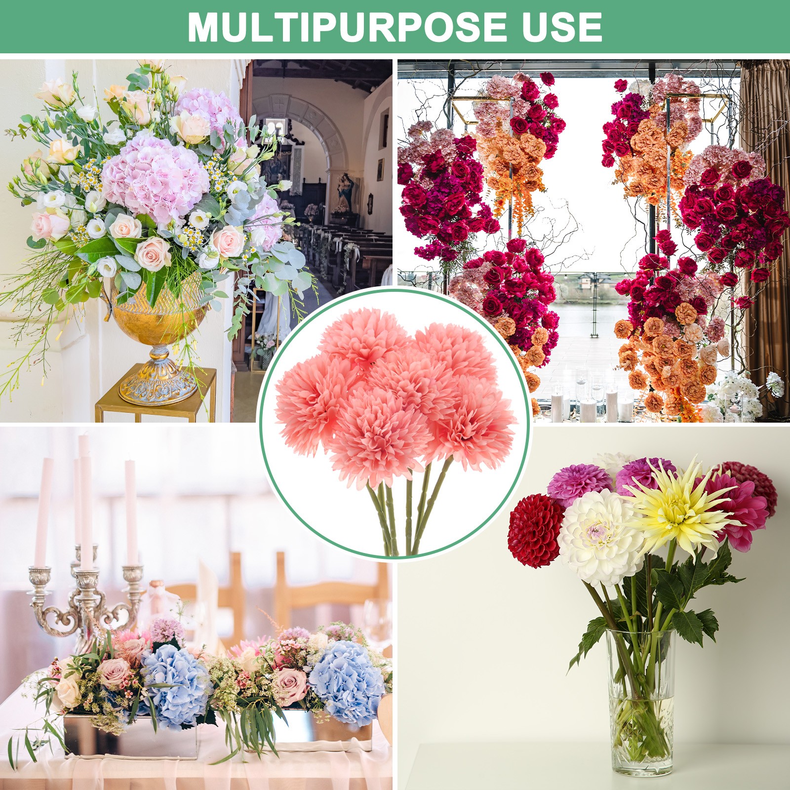 6-Pack Artificial Chrysanthemum Ball Flowers for Home Decor [Peach Pink]