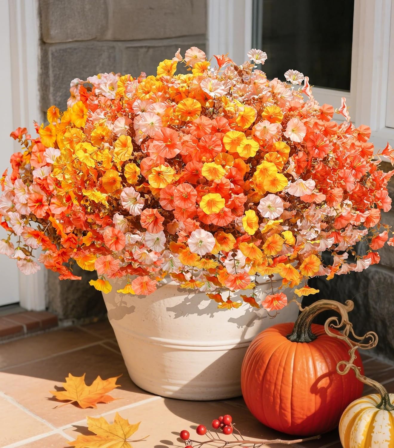 Fake Mums Fall Artificial Flowers Plants for Outdoors Autumn Decoration, 12