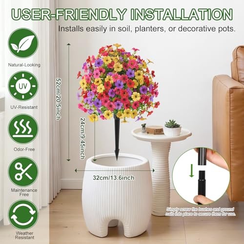 Pcs0″ Artificial Topiary Ball Flowers For Outdoors 2 Red Rose Purple Yellow