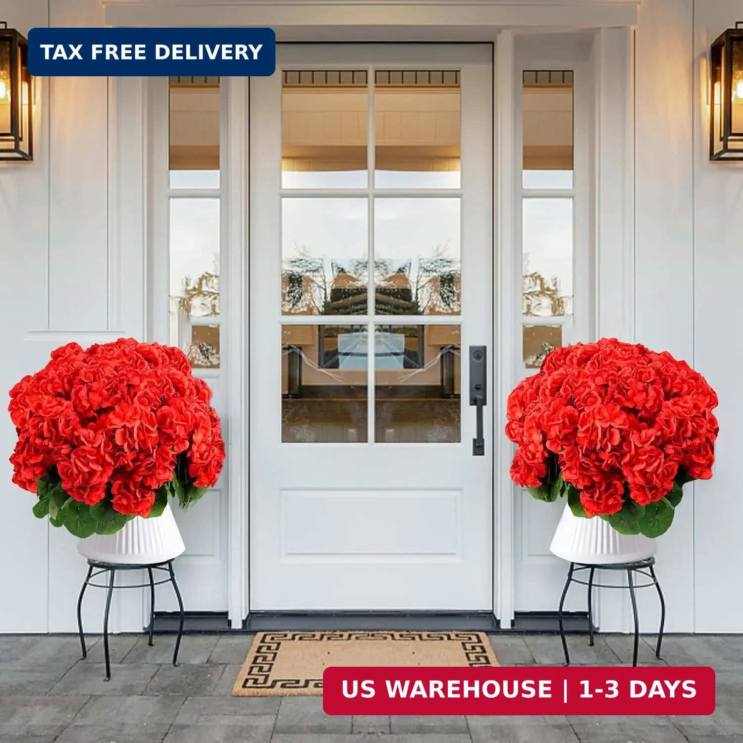 6 Bundles Artificial Flowers for Outdoors, Faux Geraniums Realistic Red Christma