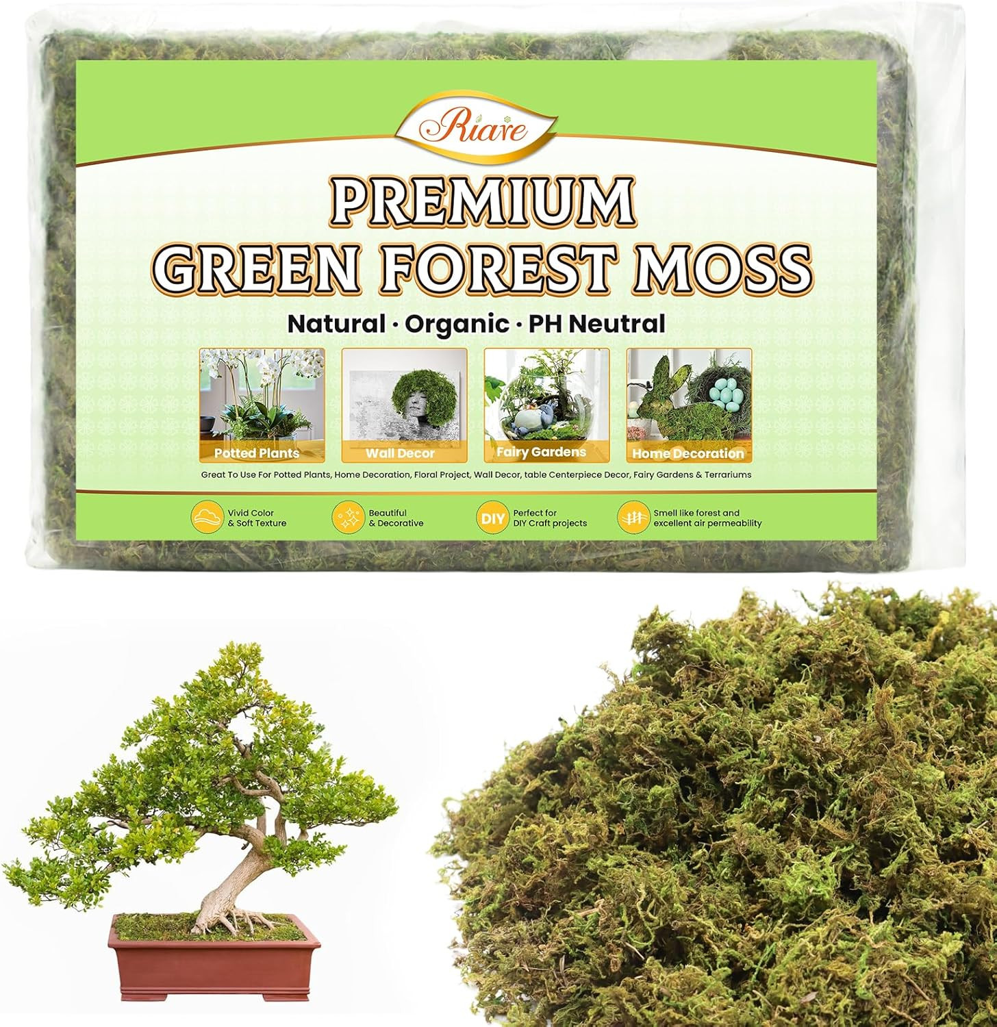 14OZ Natural Moss Artificial Fake Moss Alternative for Plants Indoor | Premium F