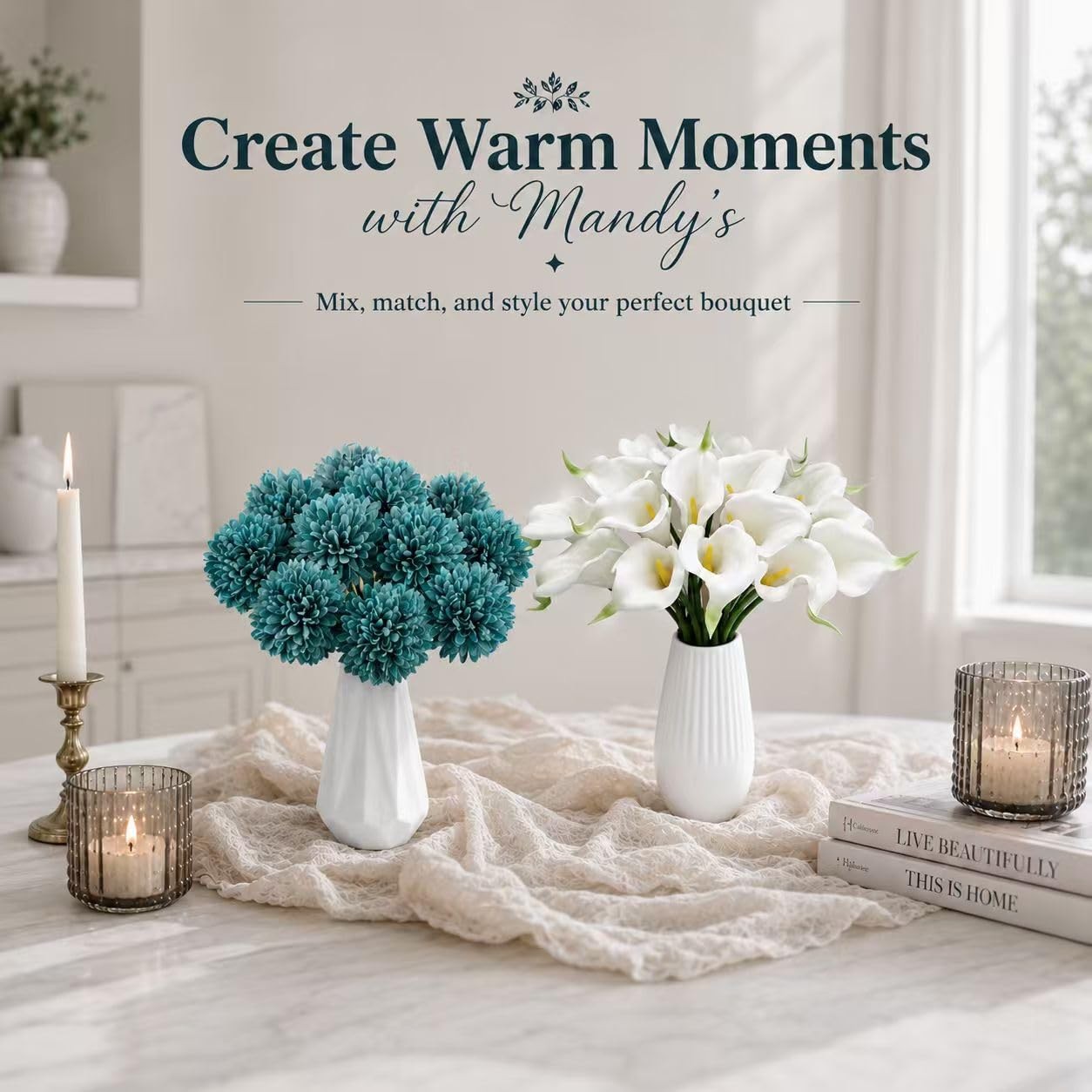 Teal Chrysanthemum Artificial Mums Flowers Home Centerpiece Silk Decor 12 PCS
