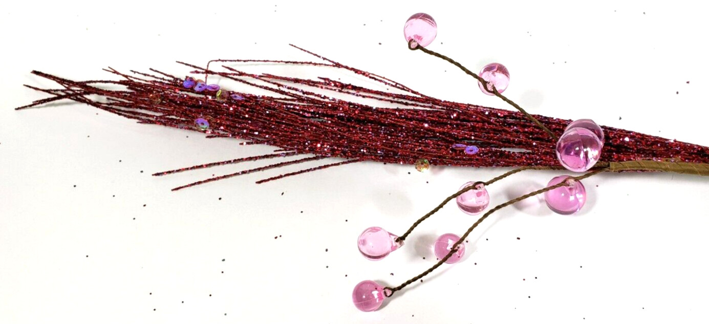 Glitter Pink With Jewels Floral Spray Picks 16″ Holiday Picks NWOT Set of 7