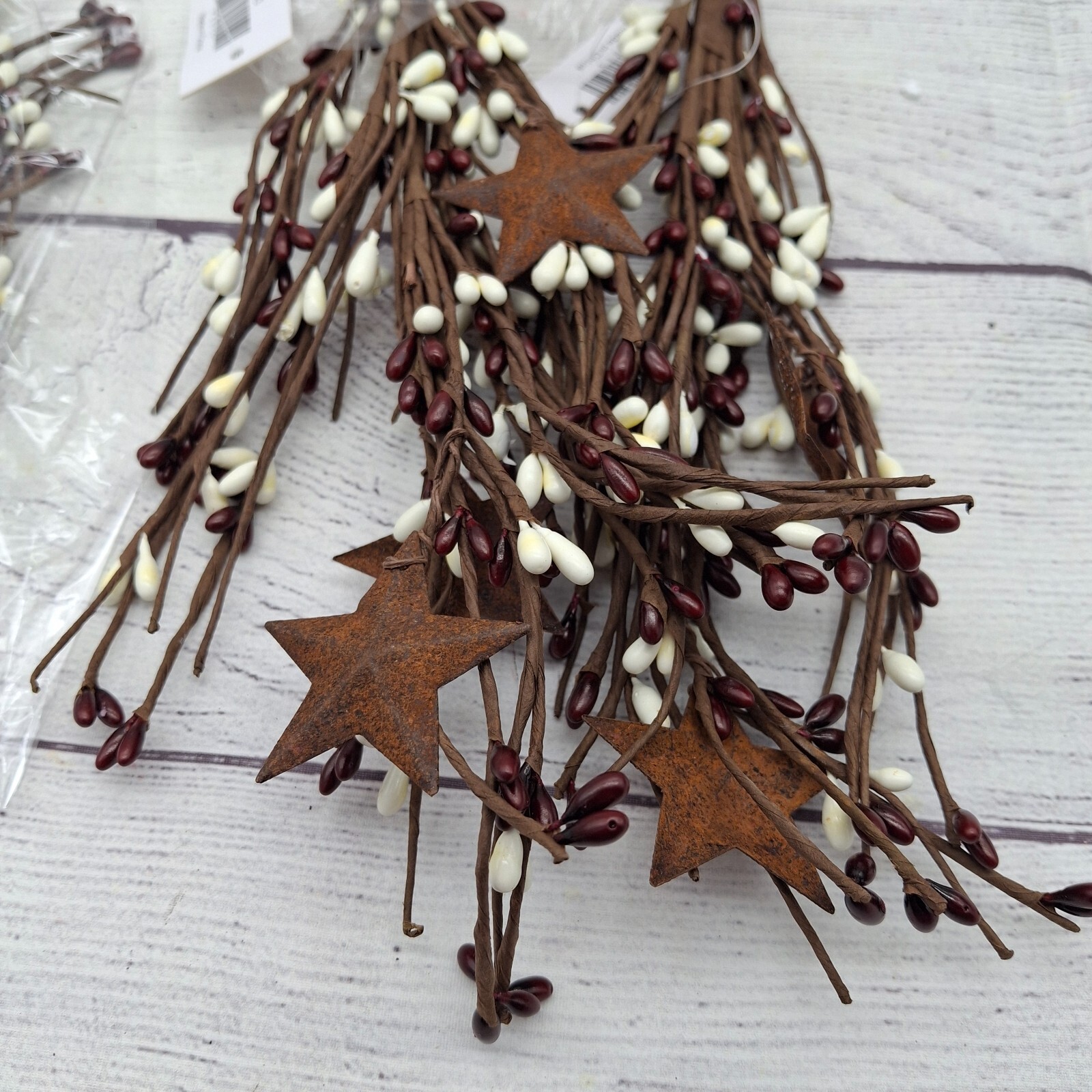 3 Burgundy N White 15 inch Pip Berry n Rusty Stars Picks Sprays, Country