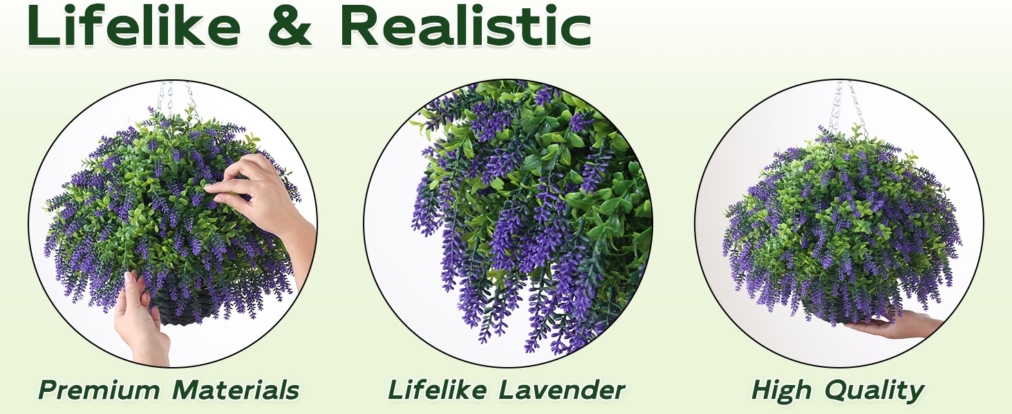Artificial Lavender and Boxwood Hanging Basket – 2 Set for Outdoor