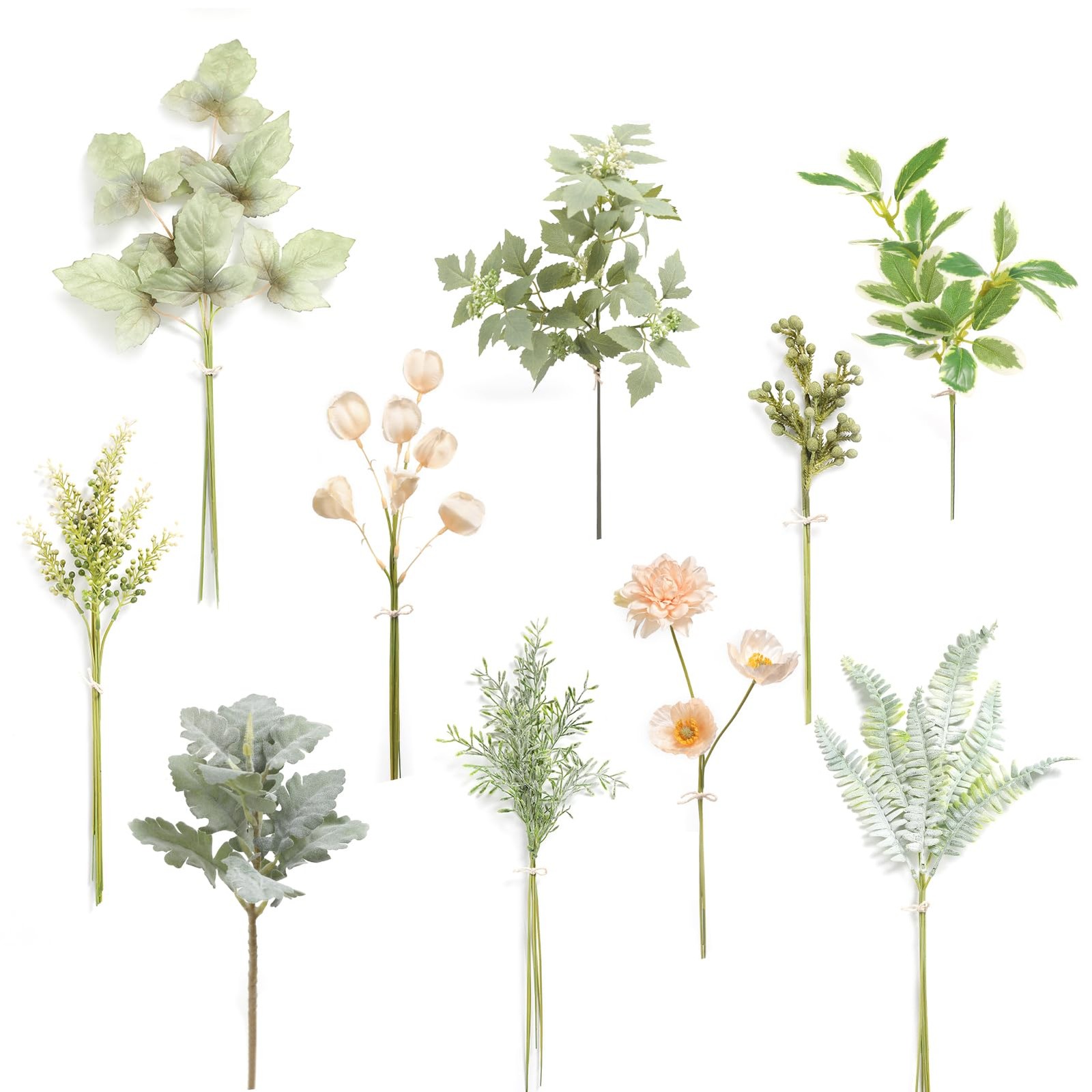 GAATEEK Artificial Greenery Stems Box Set44 Pcs with 10 Kinds of Faux Greenery