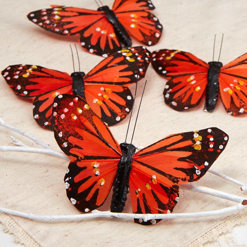 Factory Direct Craft Package of 4 Orange Artificial Monarch Butterflies