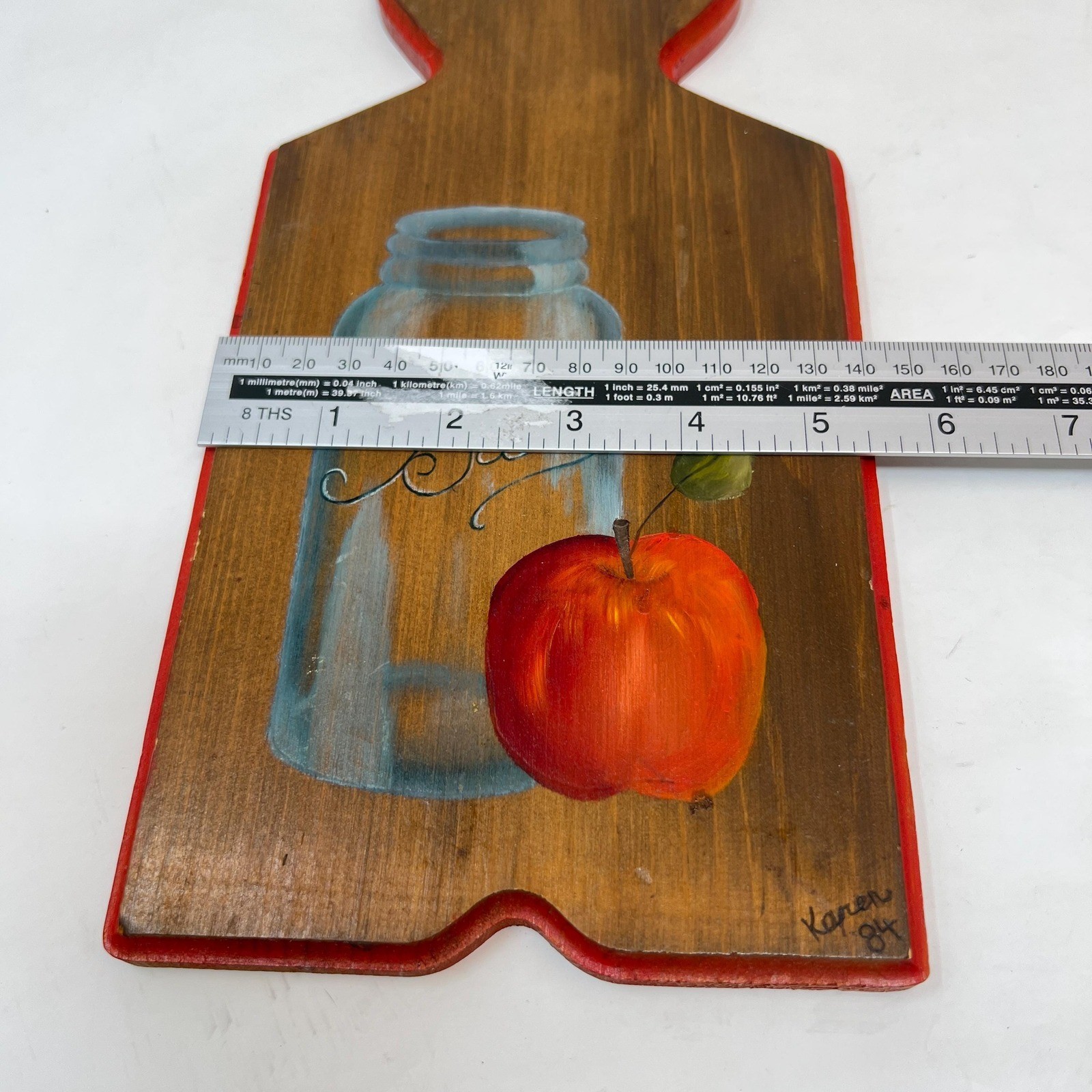 Vintage Painted Wooden Cutting Board Apple Ball Jar Wall Decor 11.5″ Signed