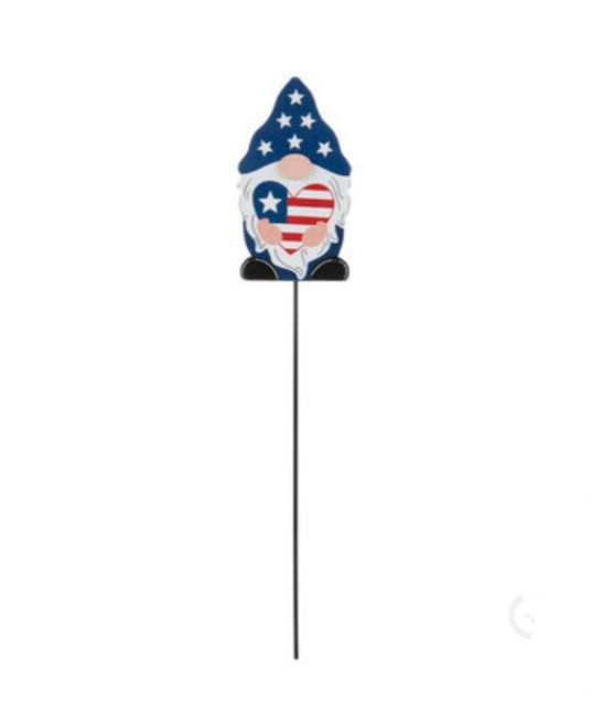 ~New! American Flag Gnome Metal Pick USA Patriotic Floral Wreath Decor Tier Tray