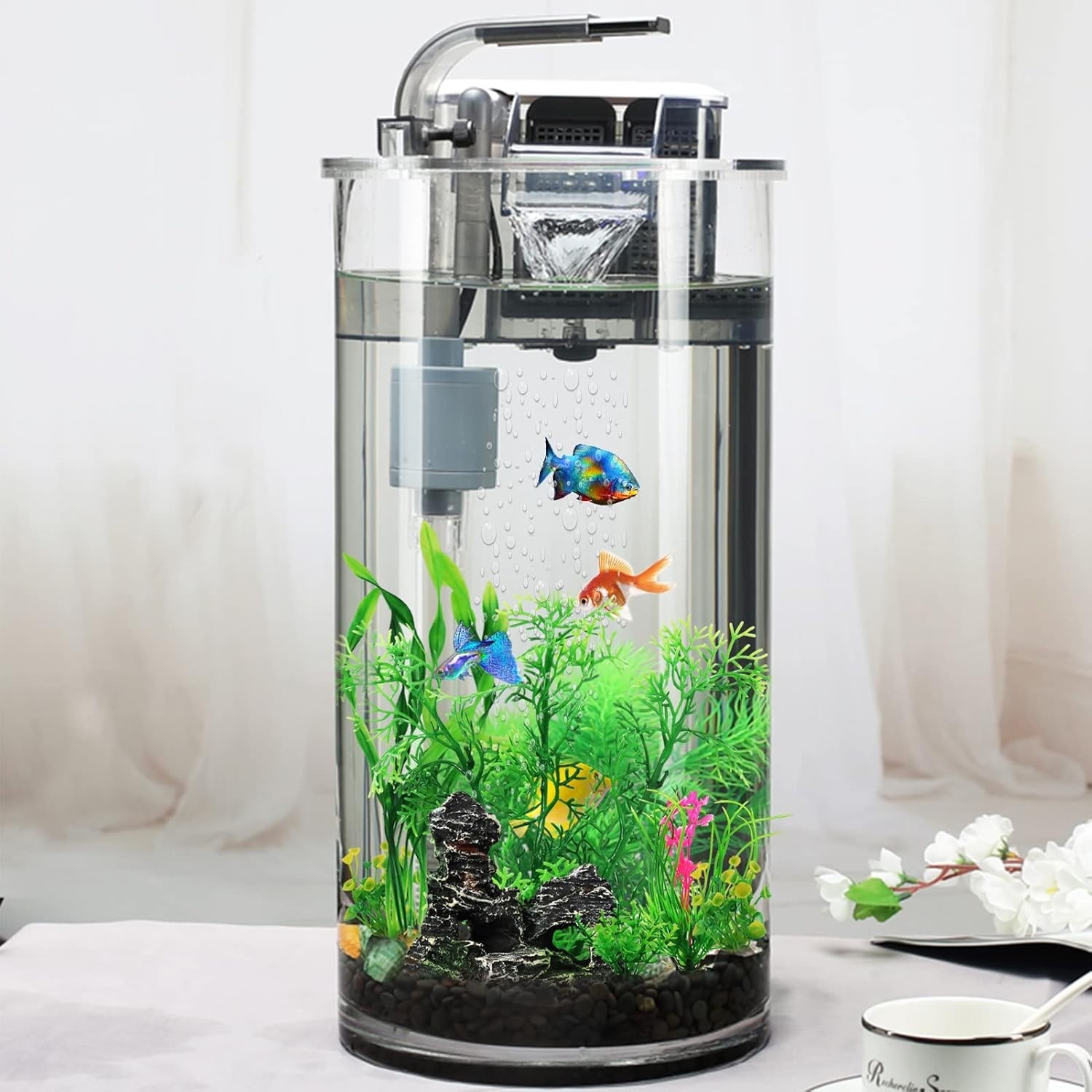 Fish Tank Accessories Aquarium Decorations Plants, 9Pcs Green Fish Tank