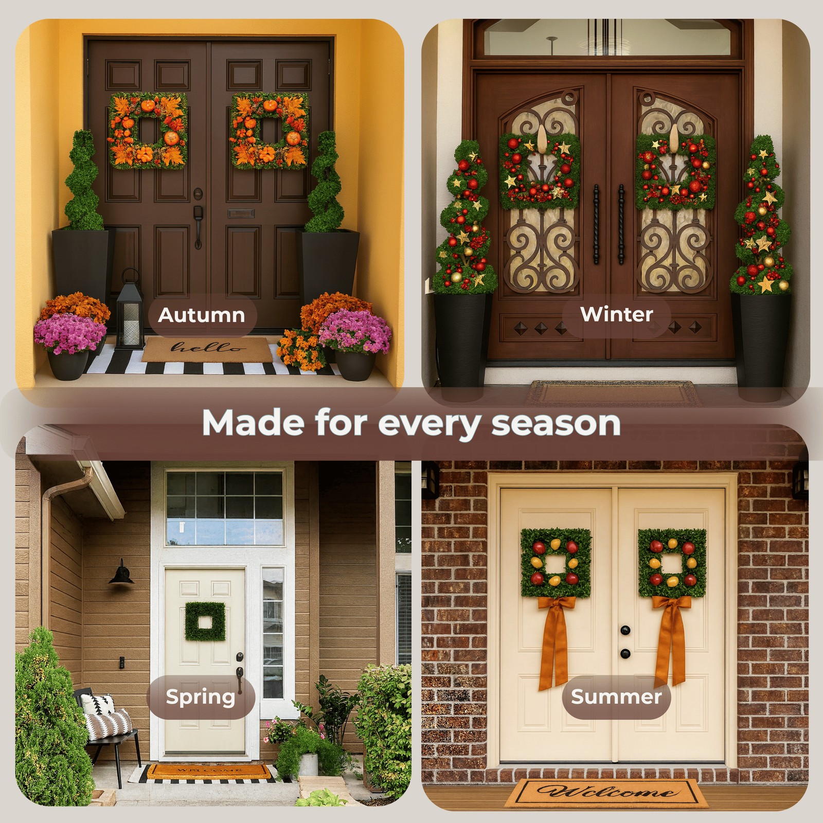 Set of Two 16.5-Inch Indoor/Outdoor Artificial Boxwood Wreaths