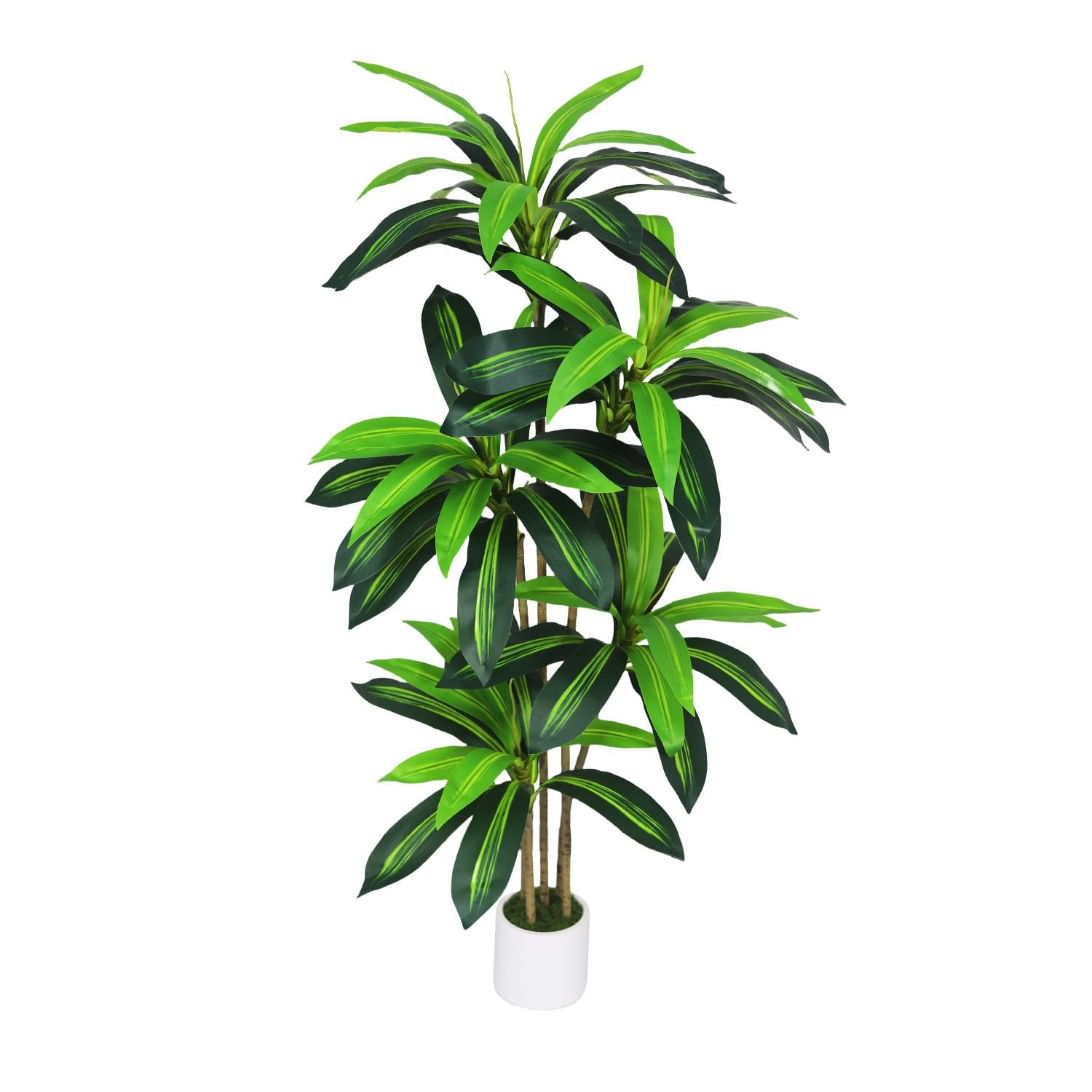 Artificial Dracaena Tree 5FT – Fake Plants with White Planter Faux Yucca Tall