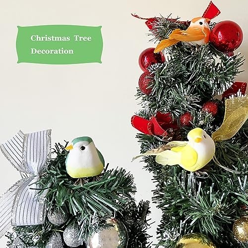 12pcs Clip on Artificial Foam Feather Birds 3.5in Mini Assorted Colors Craft