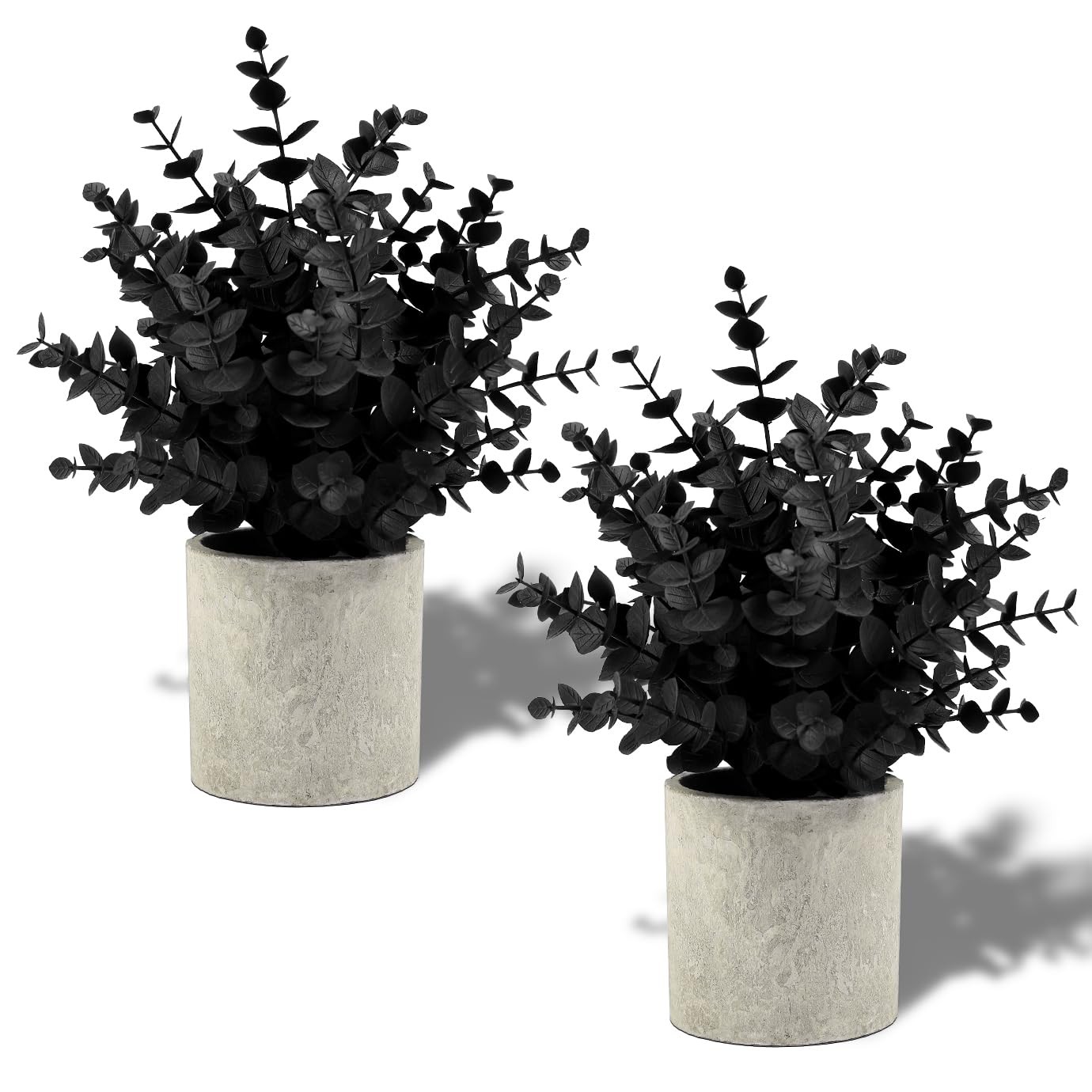 2 Pack Black Fake Eucalyptus Small Fake Plants Potted Artificial Plants for H…