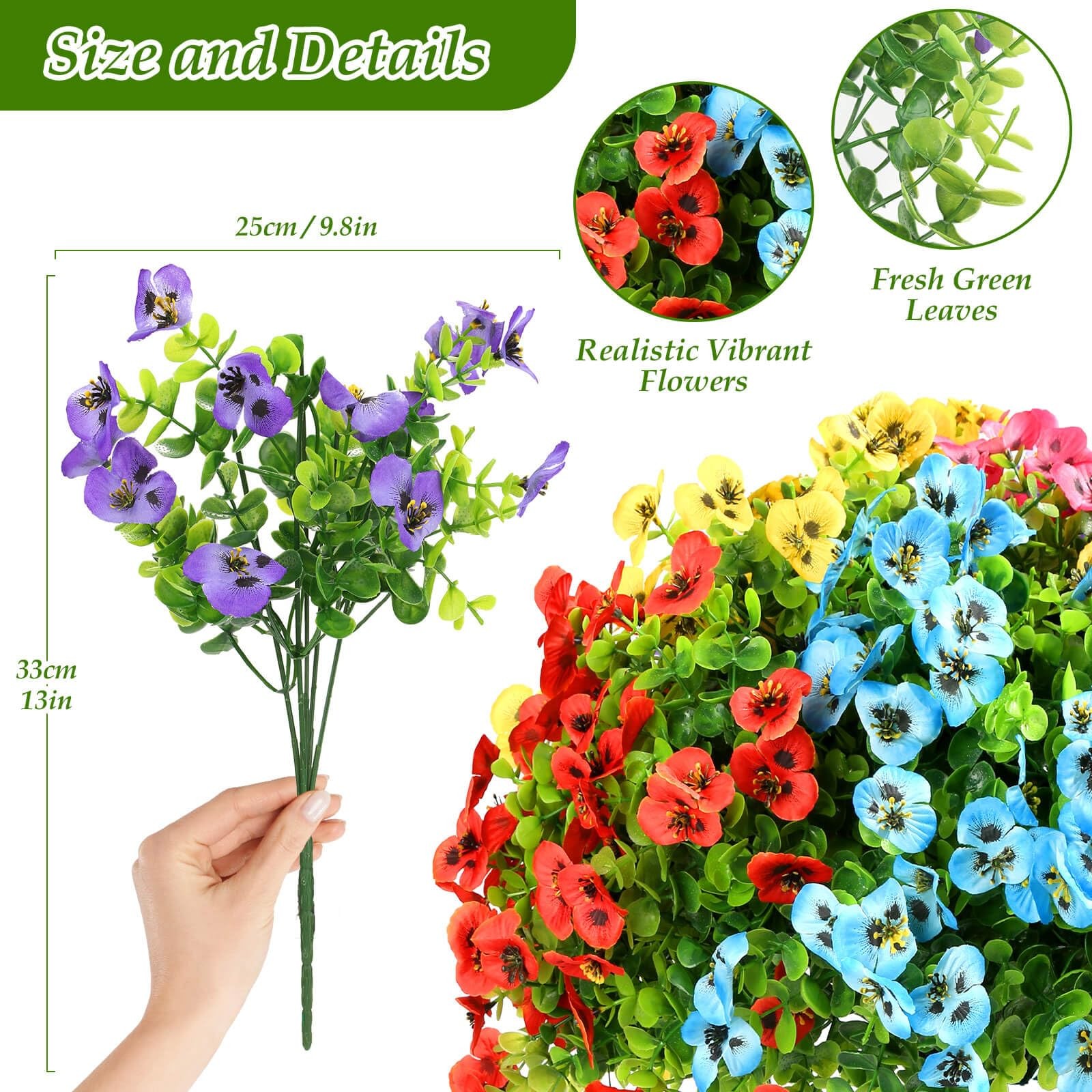24 Bundles Artificial Flowers for Outdoor, Faux UV Resistant Silk Pansies Flo…