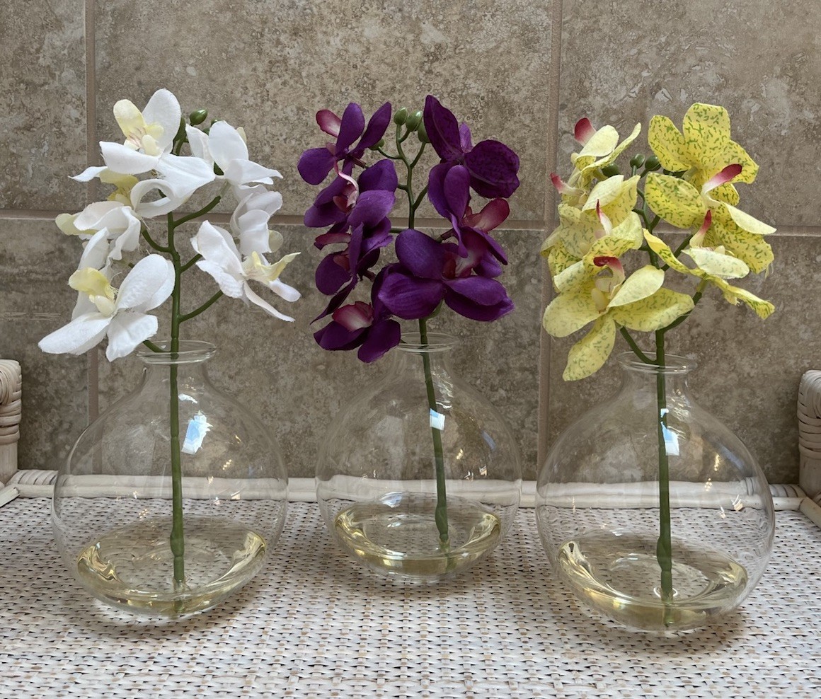 Nearly Natural 9-in Phalaenopsis Artificial Orchid in Vase – Set of 3