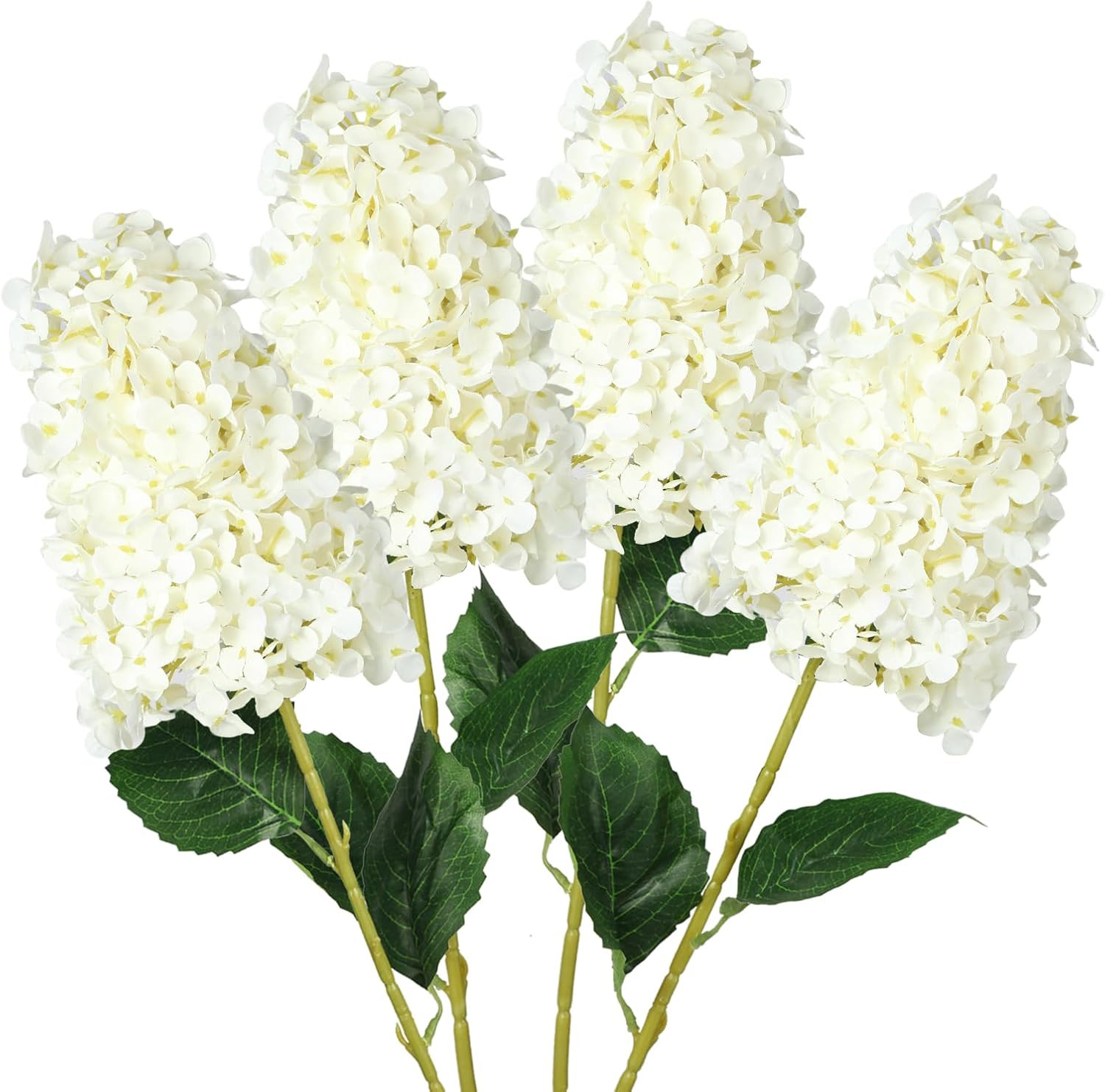 4Pcs White Hydrangea Artificial Flower 33.5″ Conical Faux Hydrangea (White) | Re
