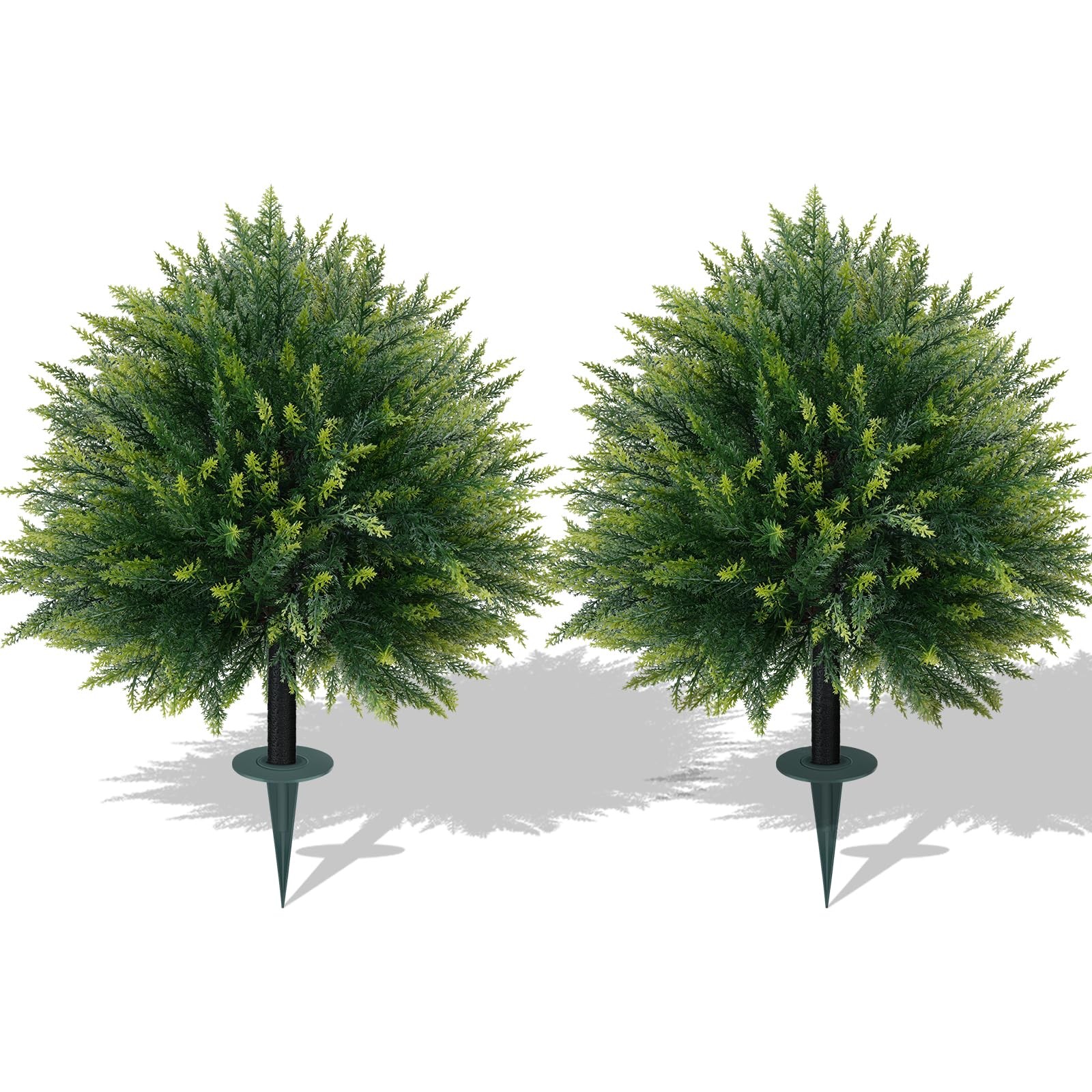 Artificial 26.5 in Cedar Topiary Trees with Ground Spike, 2 Pieces Fake Pine …