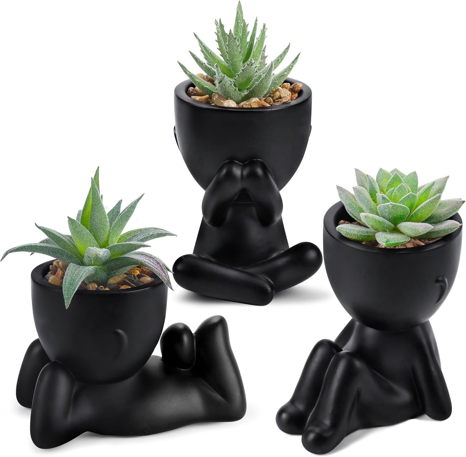 3pcs Fake Succulents Plants Artificial for Black Bathroom Bedroom Home Living Ro