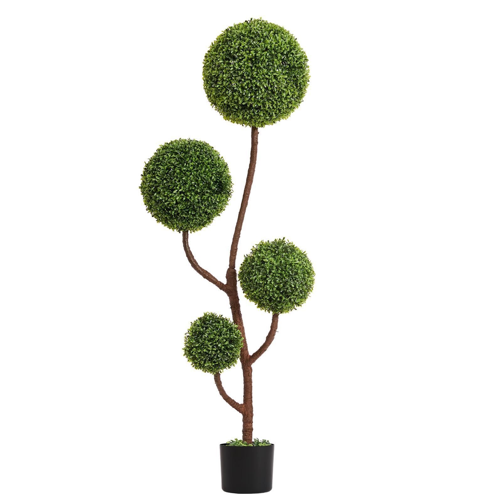 Artificial Boxwood Topiary Plant, 5FT Tall, Triple Ball Design with Cement Pot,