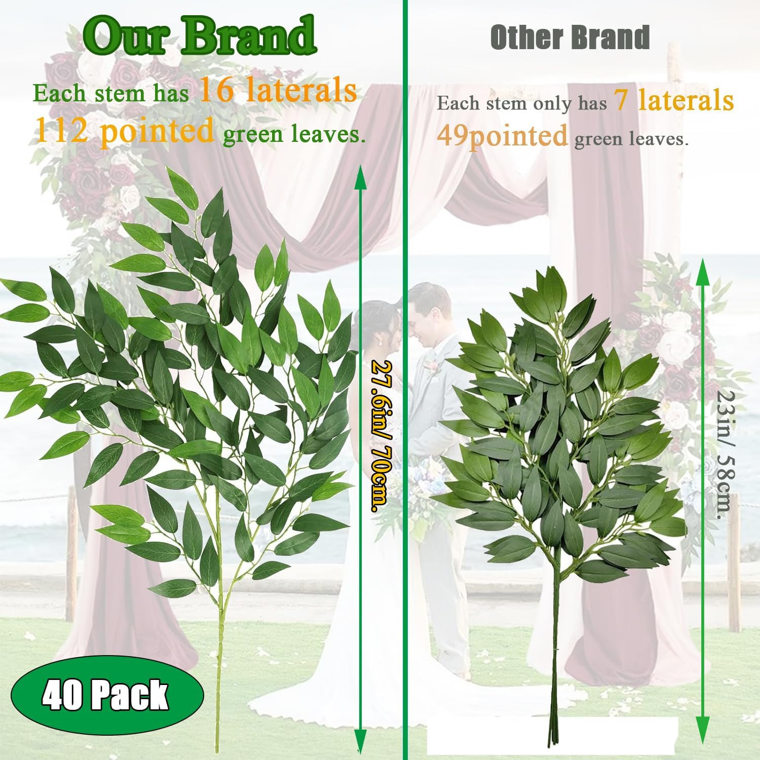 40 Pack Faux Italian Ruscus Greenery Stems for Wedding and Home Decor