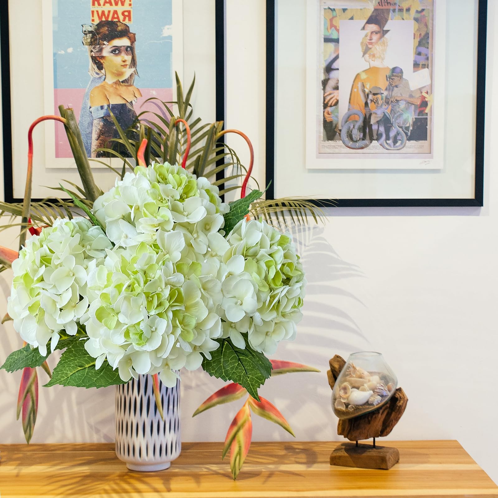 SUMTIPHUN 4 Pcs White/Green Real Touch Hydrangeas Artificial Hydrangeas Flowers