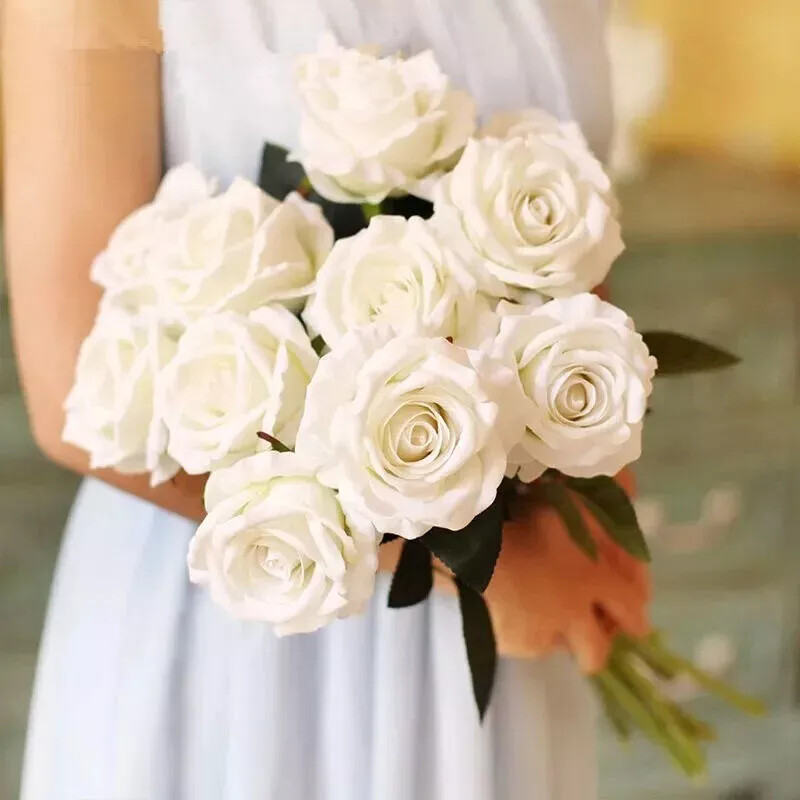 NEW 20Pcs Red Silk Roses Artificial Flowers Realistic Bouquet Home Decor Wedding