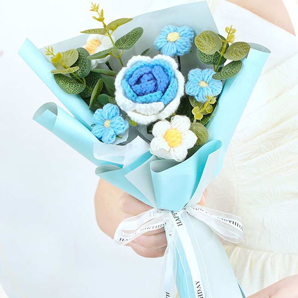 Knitted Flower Crochet Flower Bouquet Finished Hand Woven Preserved Flower AE