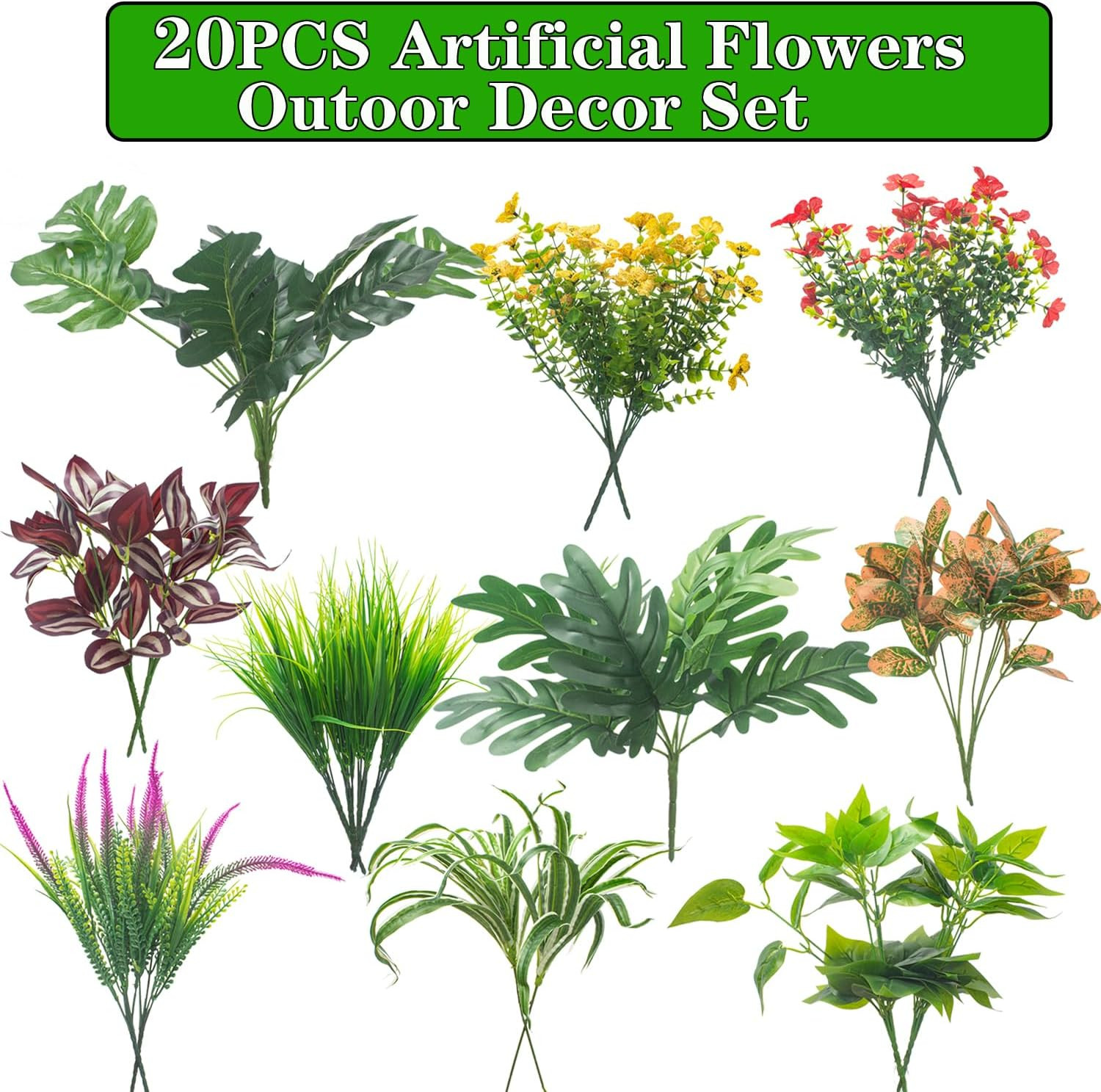 20PCS UV Resistant Fake Flowers – Outdoor Faux Plants for Home & Garden Decor