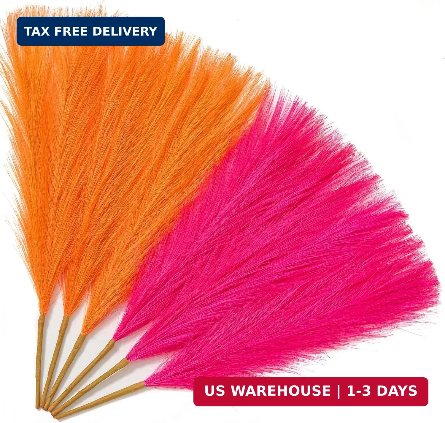 Serwalin 6PCS Pampas Grass Decor, 17.7Inch Bright Orange Hot Pink Artificial Pam