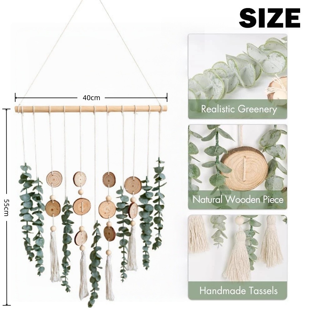 Artificial Eucalyptus Wall Hanging Fake Boho Wall Art Bedroom Kitchen Home Decor