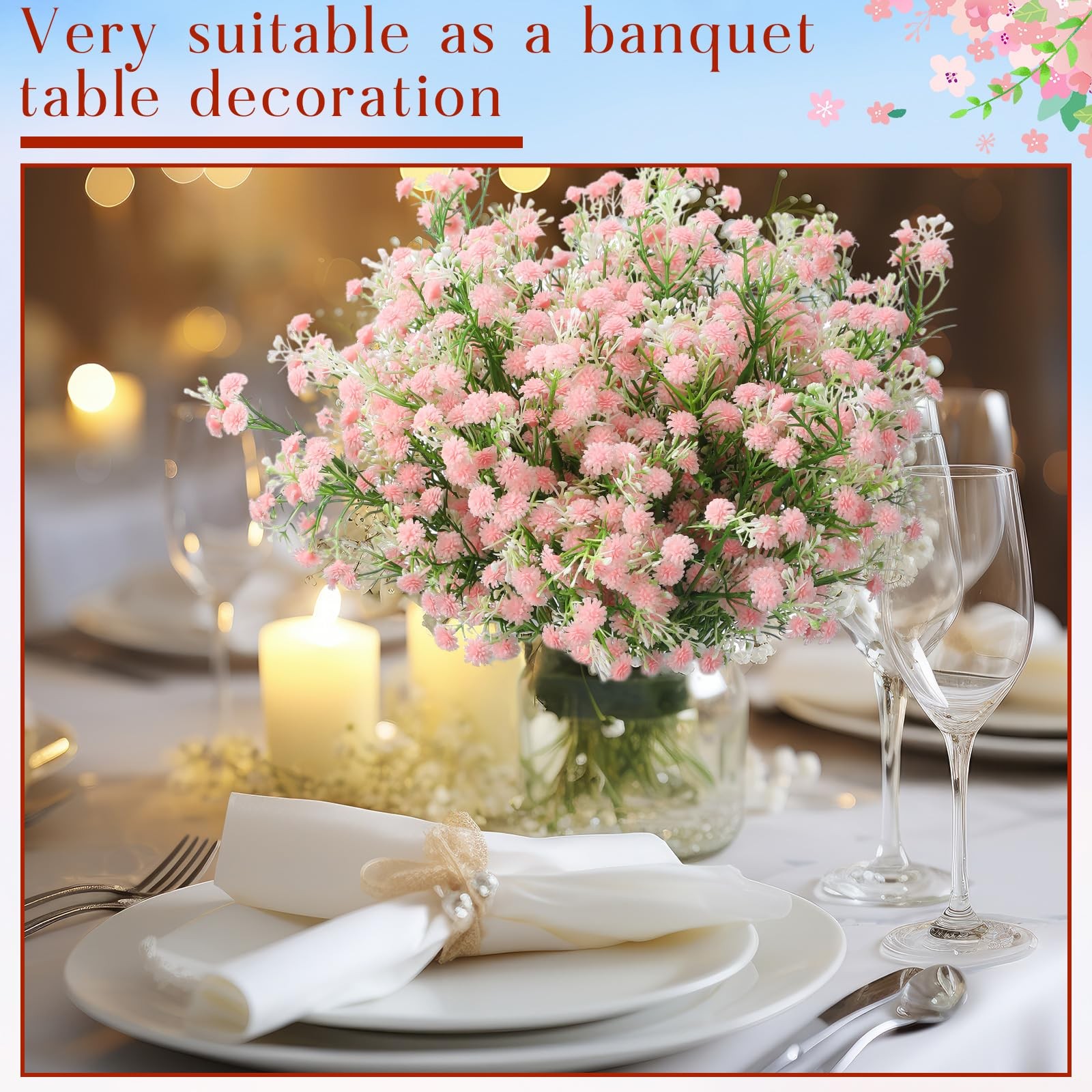Babys Breath Artificial Flowers 12 PCS Light Pink Fake Gypsophila Wedding Decor