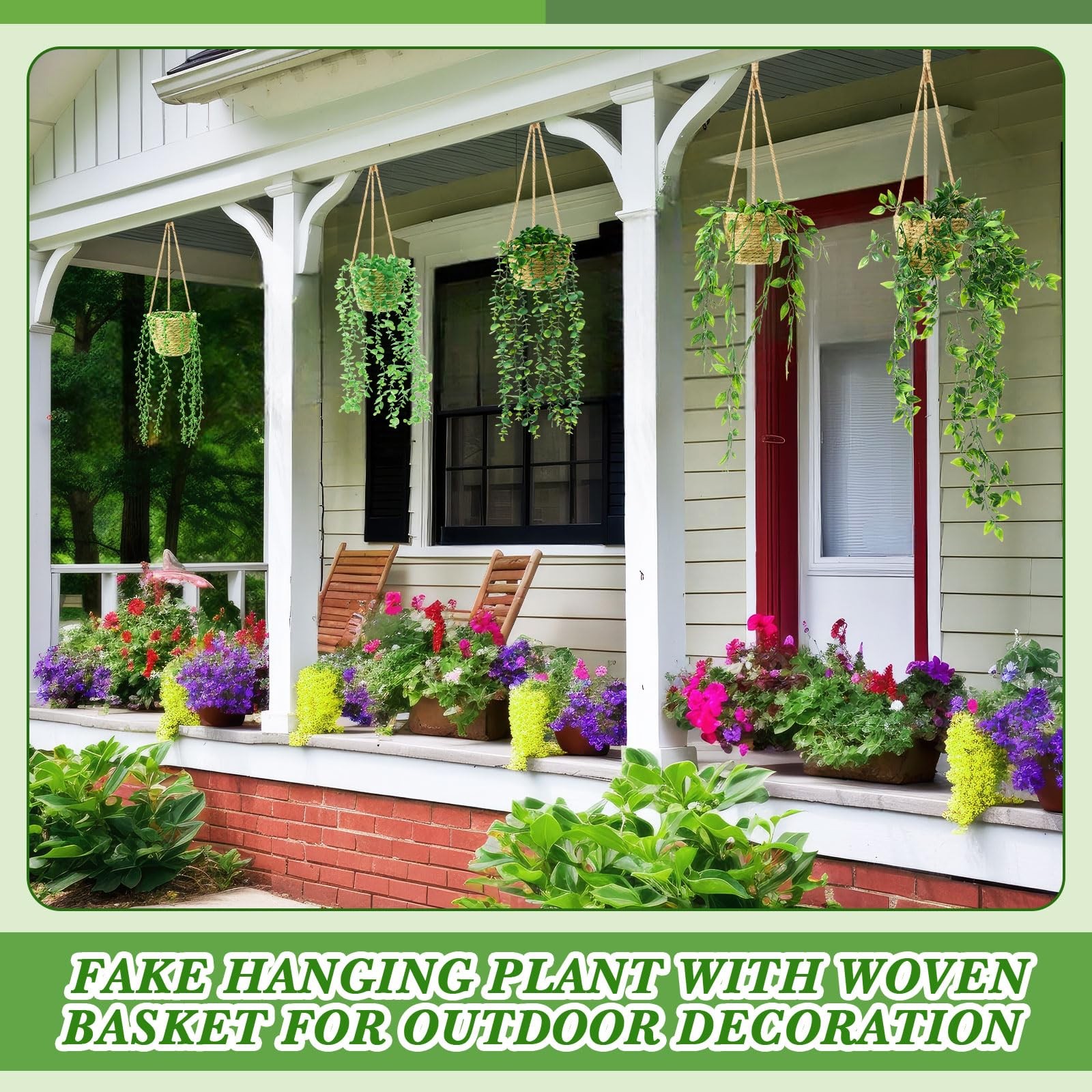 6 Set Mini Fake Hanging Plants with Woven Basket Boho Artificial Ivy Faux Vin…