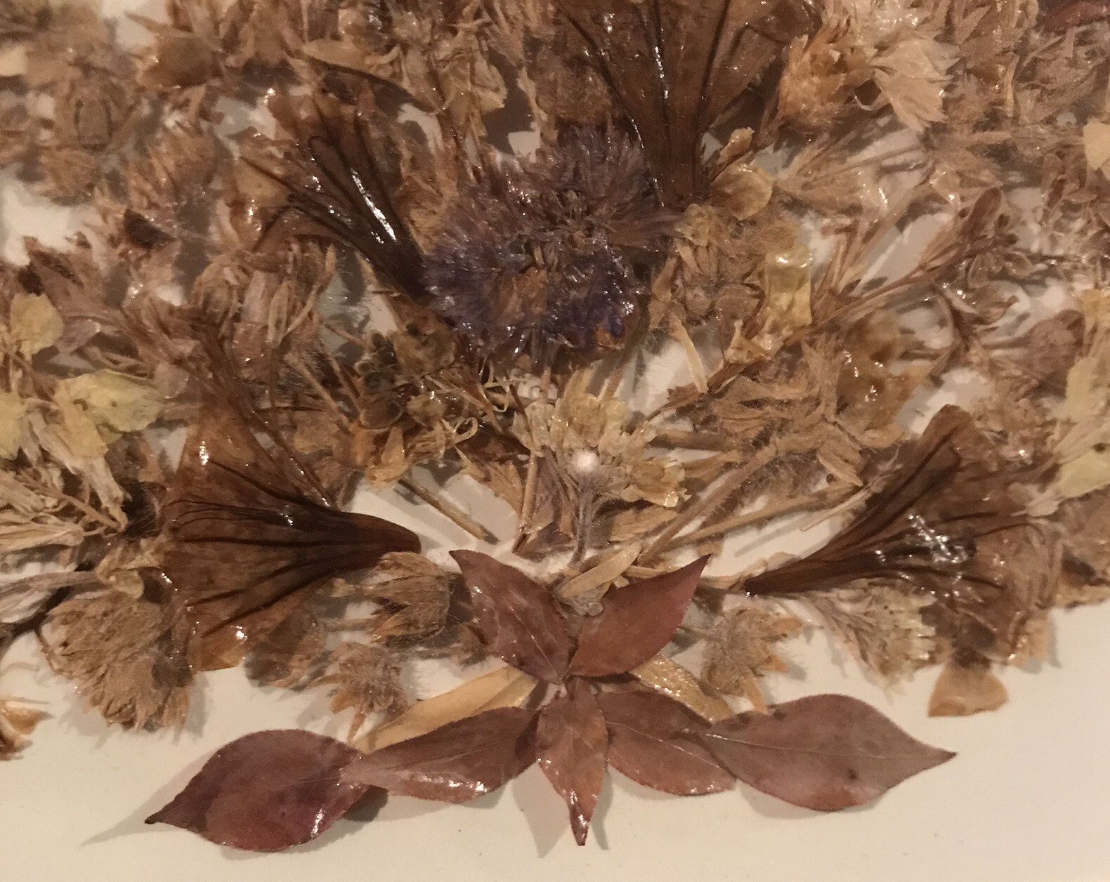 Vintage Handmade Dried Flowers Artwork Matted Floral Design Frame W/Glass EUC