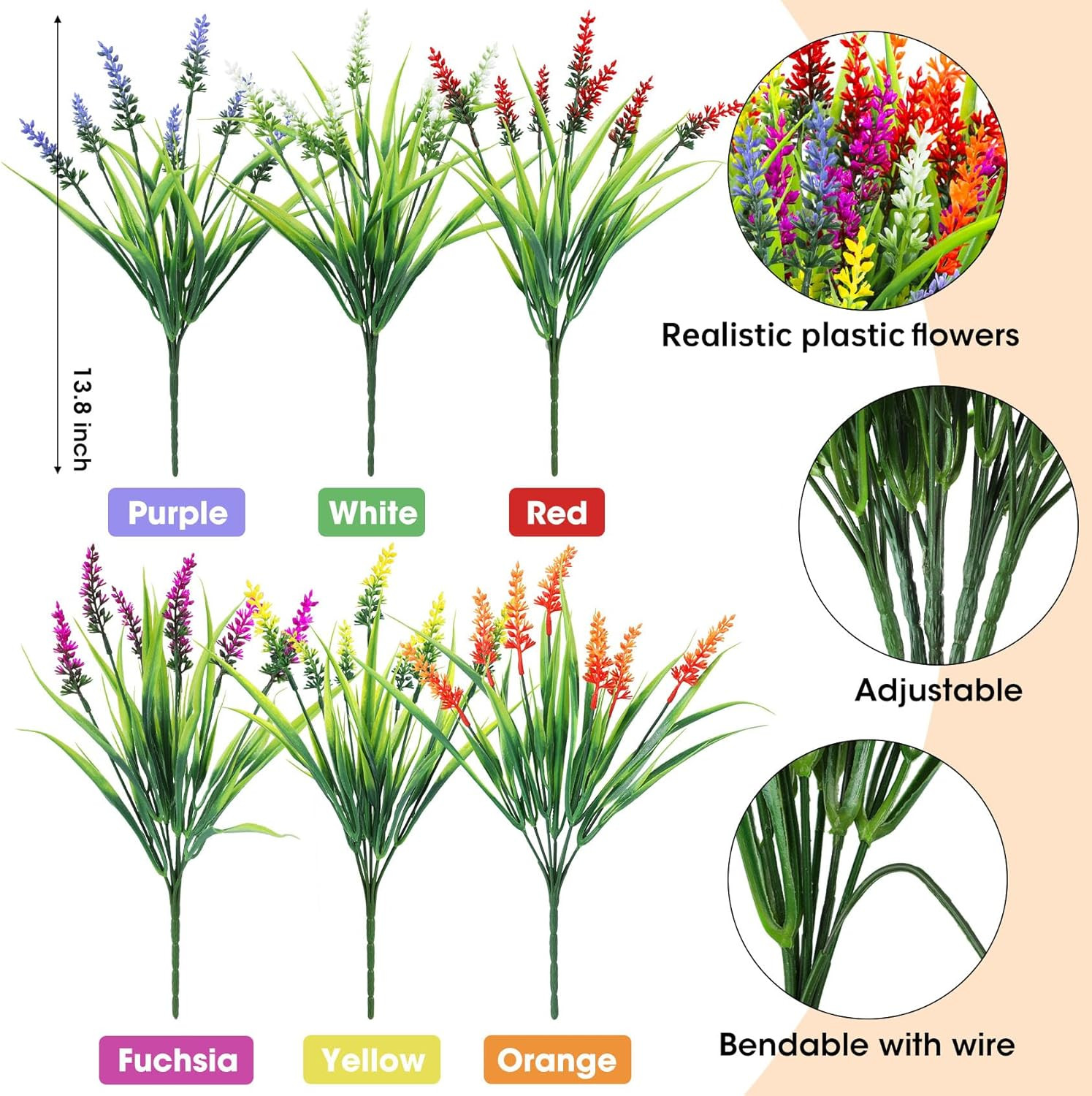 24 Bundles Artificial Flowers for Outdoors, Fake Lavender Flowers Monkey Grass F