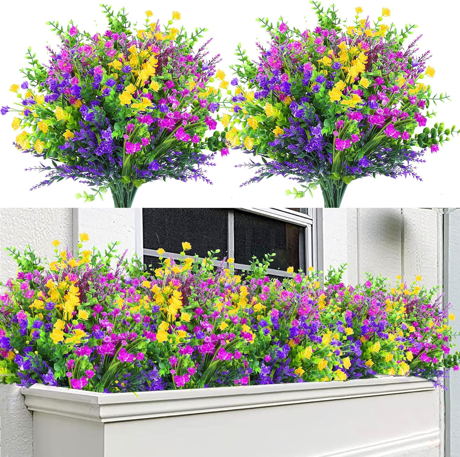 Artificial Flowers for Outdoors 12 Bundles UV Resistant Boxwood Shrubs Artificia