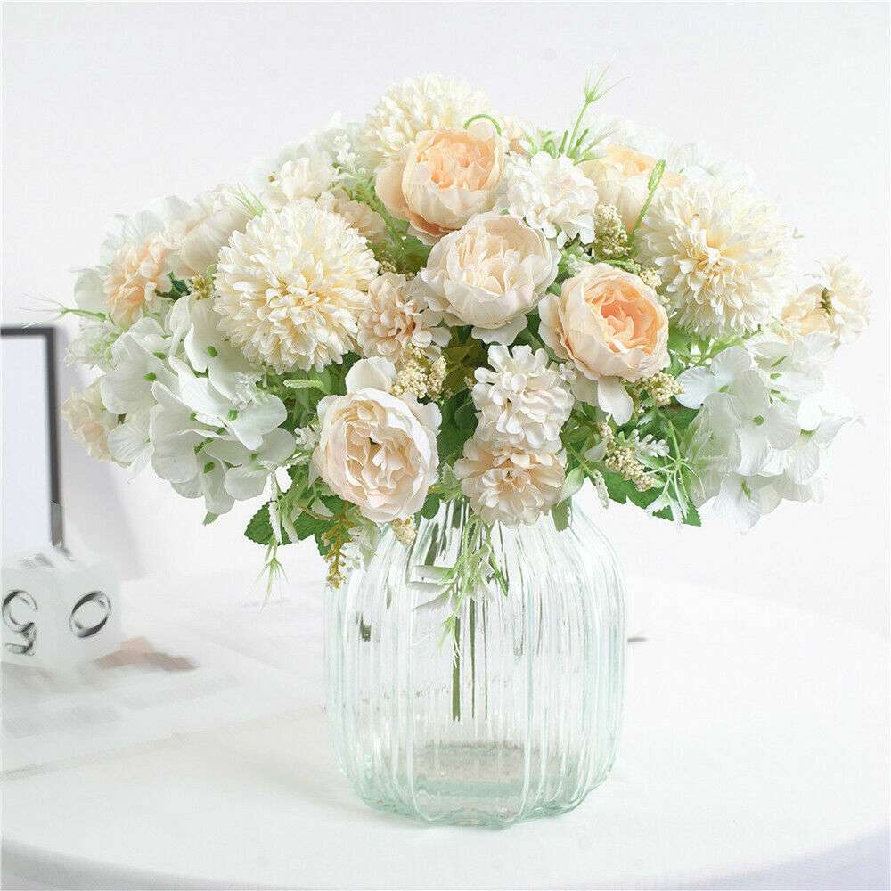 Large Silk Peony Artificial Hydrangea Flowers Bouquet Party Wedding Home Decor