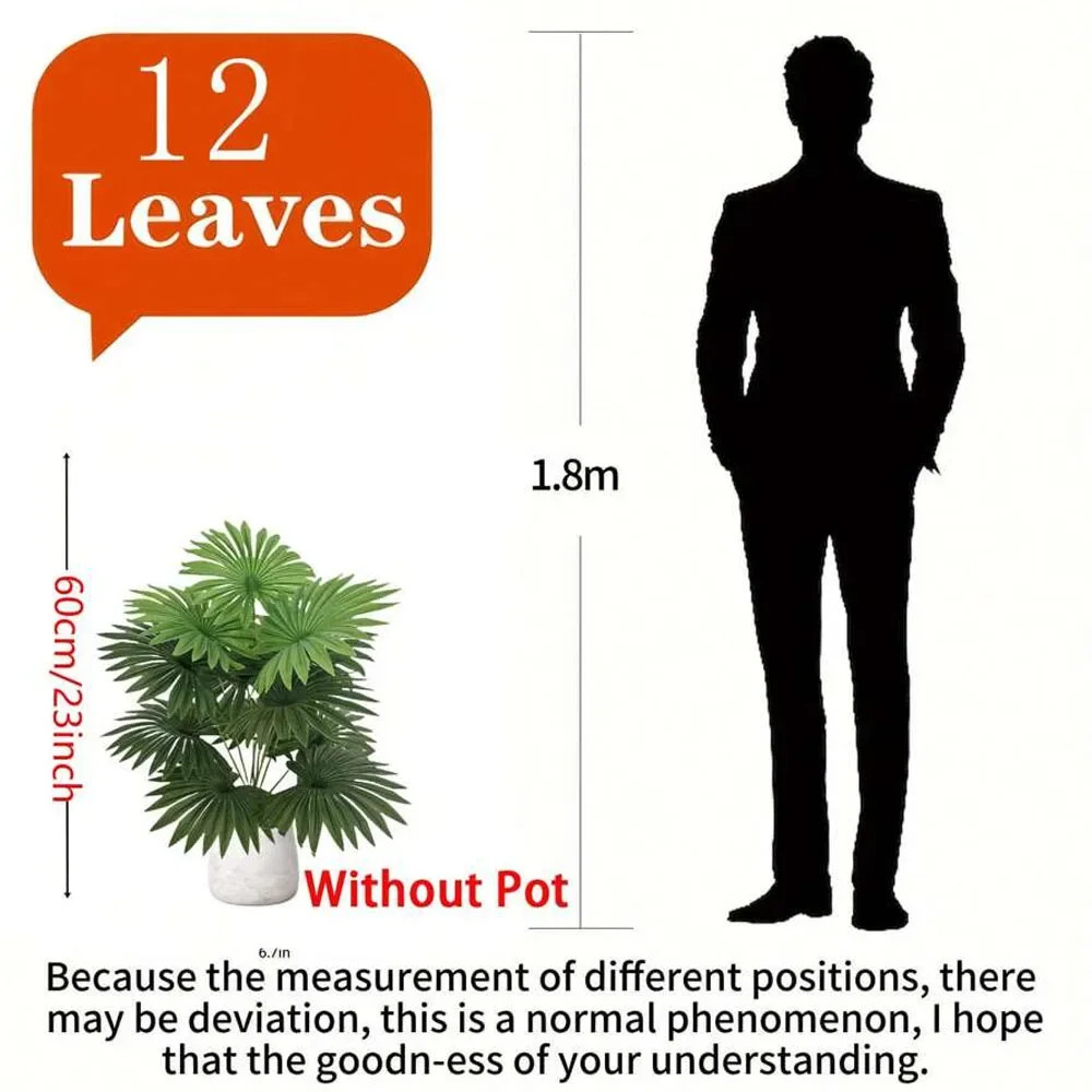 24 Leaves 31.5Inch Artificial Plant Large Fake Fan-Leaf Tree Without Pot