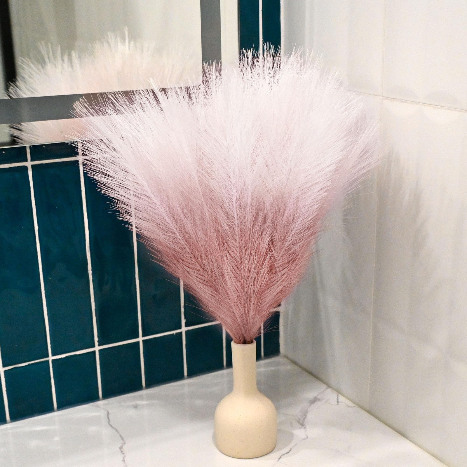 6 PCS Faux Pampas Grass Arrangement – 18″/45cm Artificial Fluffy Pompous Gras…