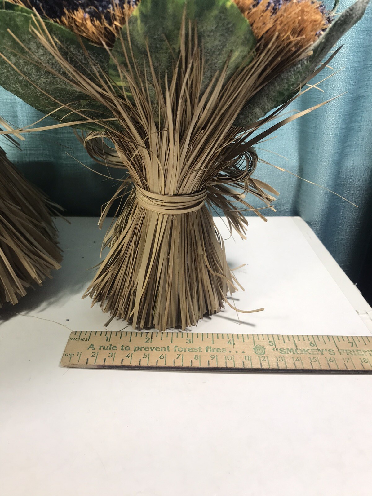 Artificial Lavender Bouquet Pair Free Standing Rounded Bunch w Grass Bow