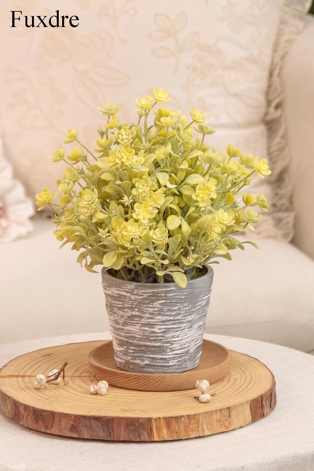 2 Pack Faux Small Desk Plants in Vintage Pots – Yellow Spring Decor