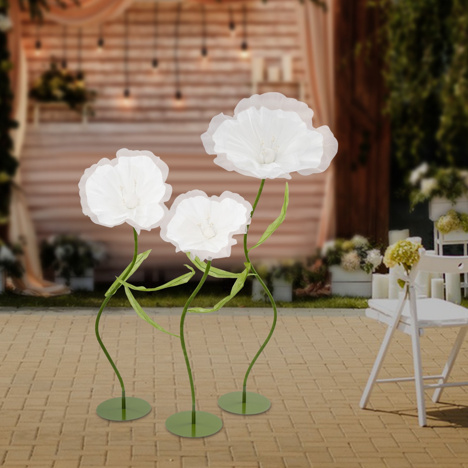 3 Pack Artificial Flower Arrangements, White Yarn EVA Foam, 39-55 Inch Tall