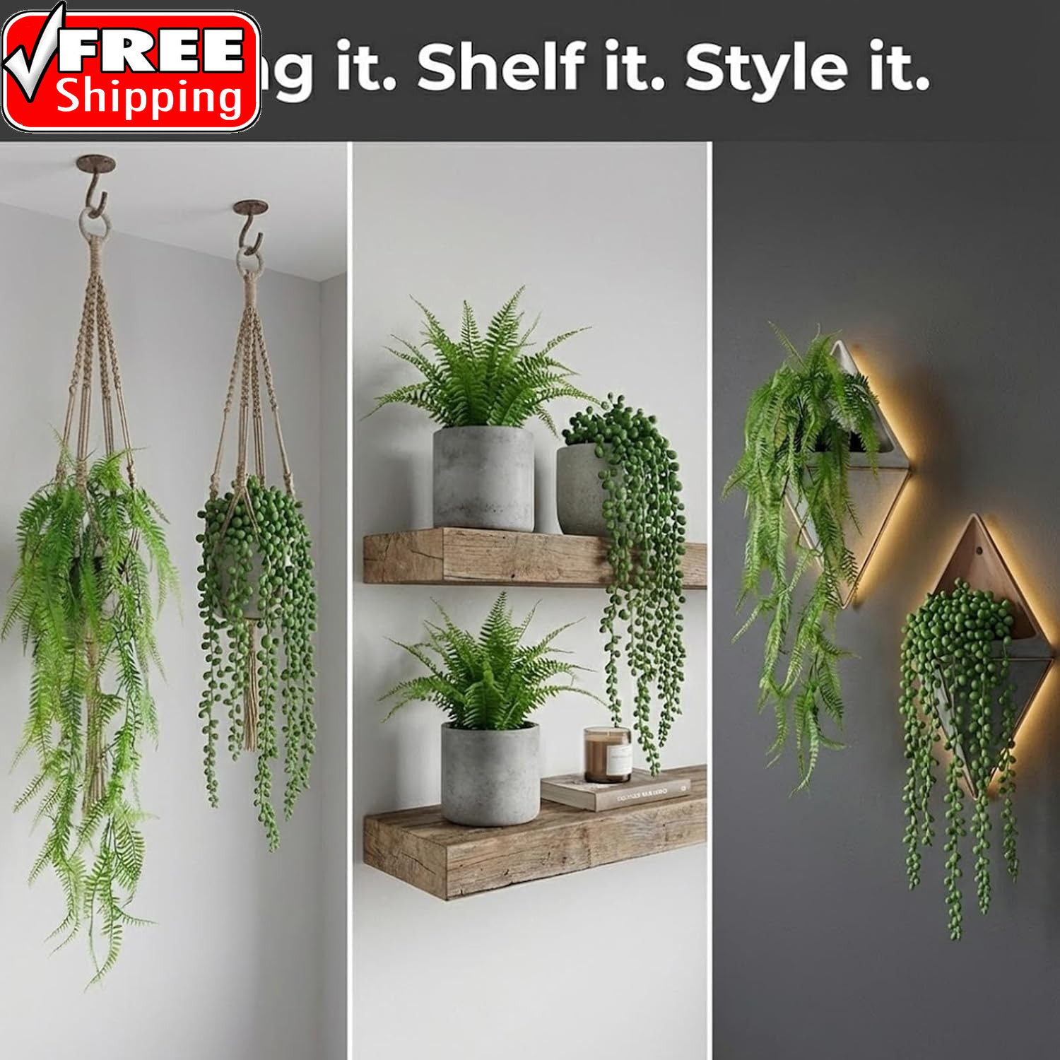 4 Pcs Artificial Hanging Plants with Pots – Realistic Fake Eucalyptus & Ivy Vine