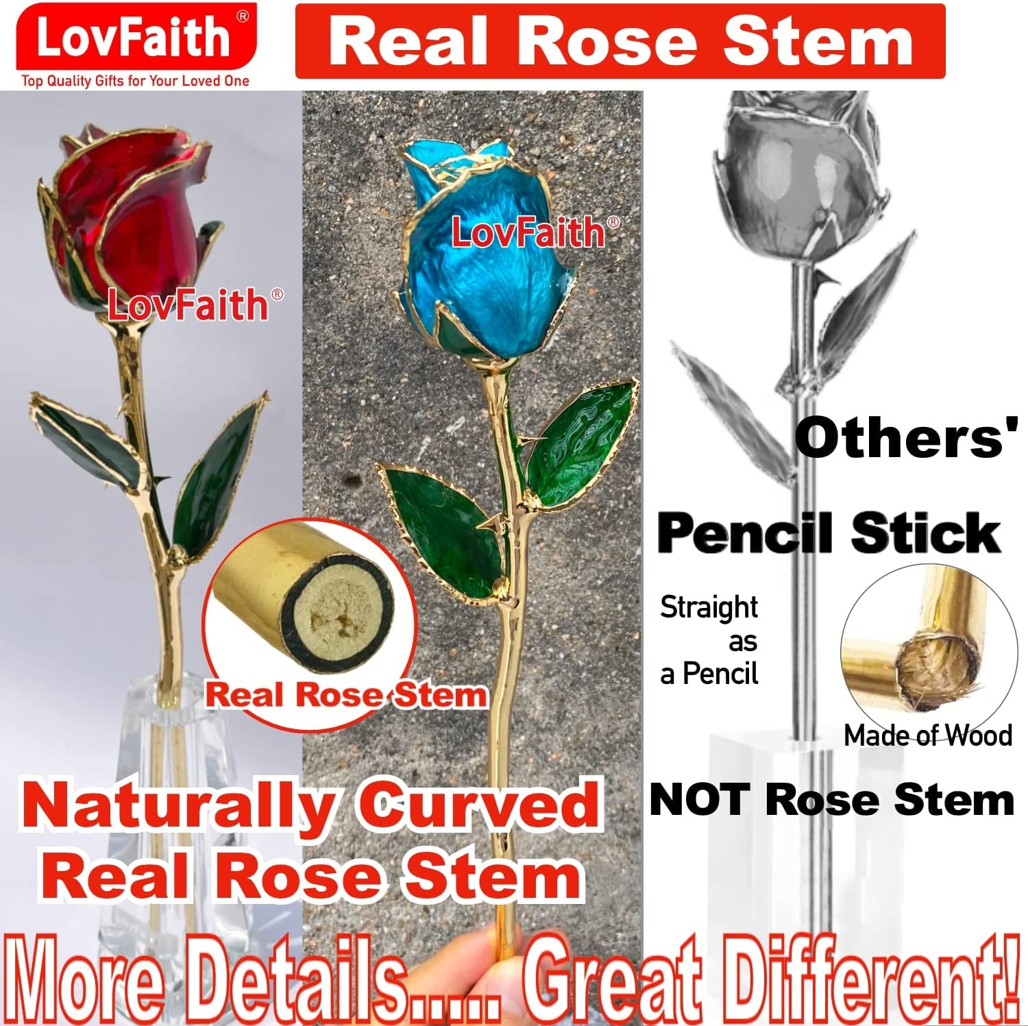Valentines Day Real Rose Dipped 24K Gold with Crystal Stand, Best Original Rose