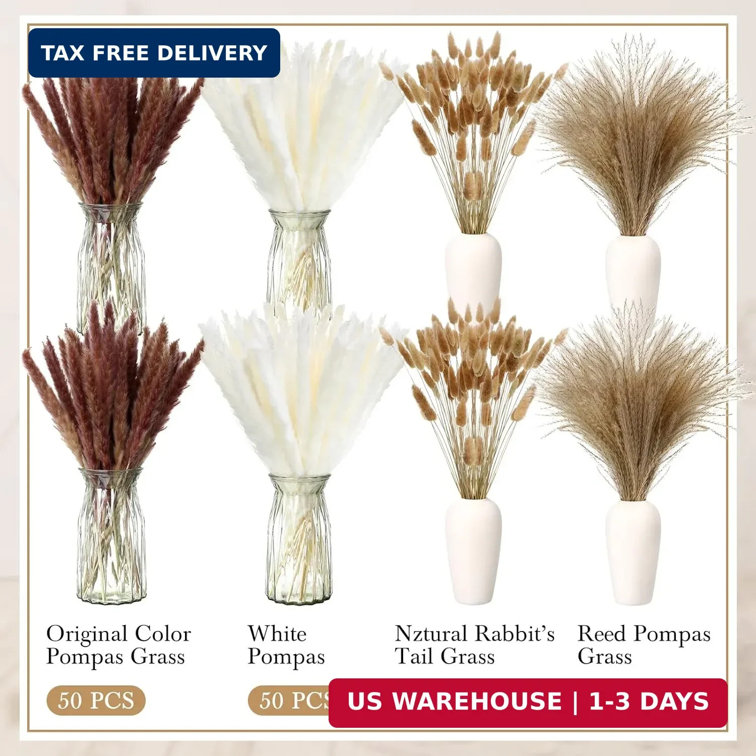 280 Pcs Natural Dried Pampas Grass Decor 17 Inch Boho Dried Flowers Bouquet Cont
