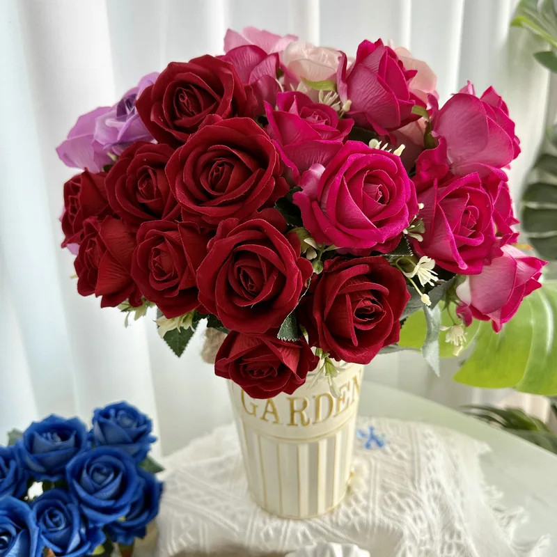 9 Heads silk Rose Artificial Flower Bouquet Home Table Vase Deco Floral