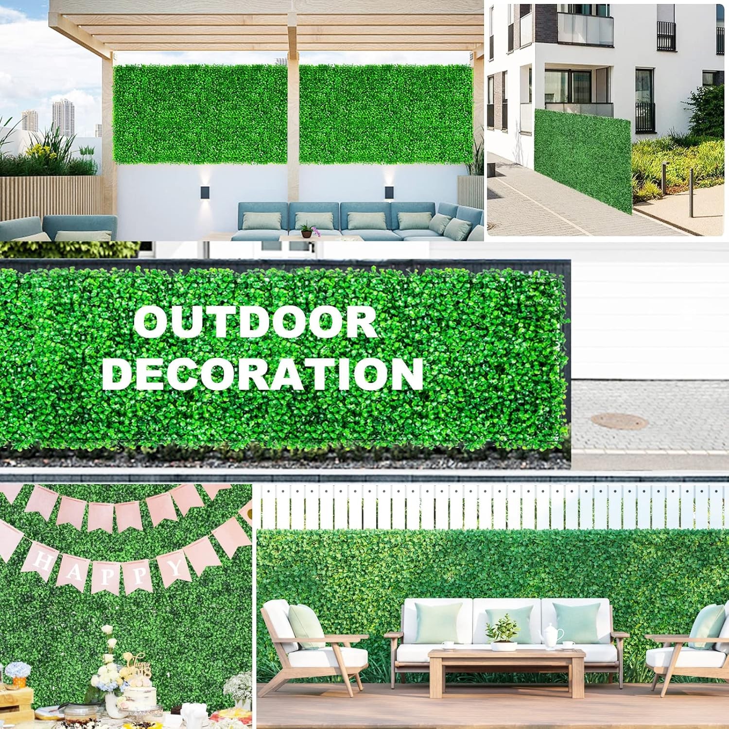 24PCS 24″x16″ Artificial Boxwood Mat Wall Hedge Decor Privacy Fence Panels Grass