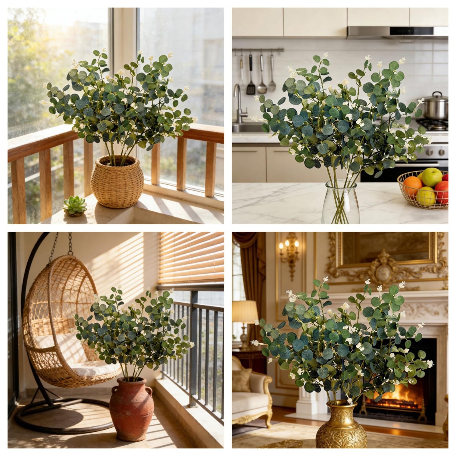 30″ 3-Pack DIY Faux Eucalyptus Branches Greenery Stems